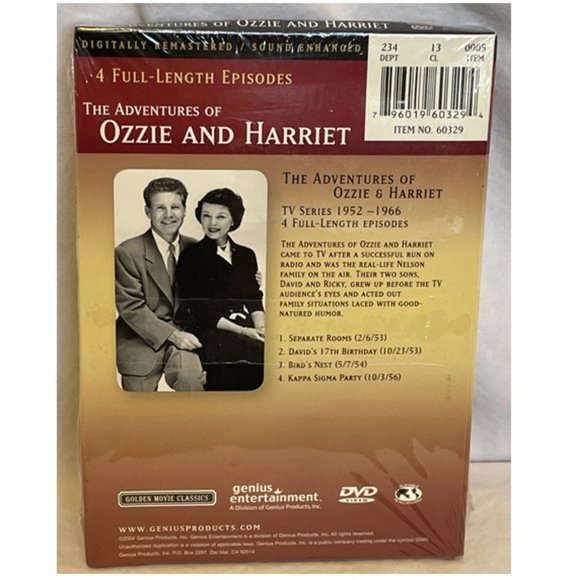 The Adventures of Ozzy & Harriet, 4 Full-Length Episodes DVD 2004 NEW SEALED - Picture 2 of 3